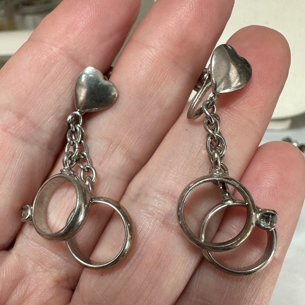 Vintage wedding earrings with dangling wedding rings